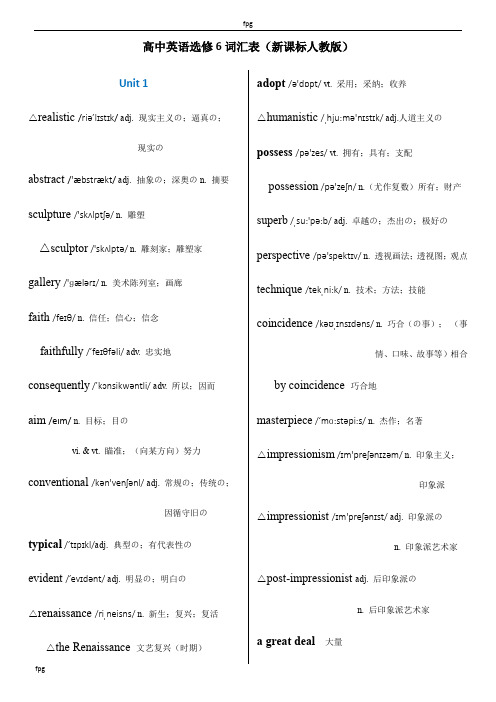 人教版高中英语选修6单词表带音标--