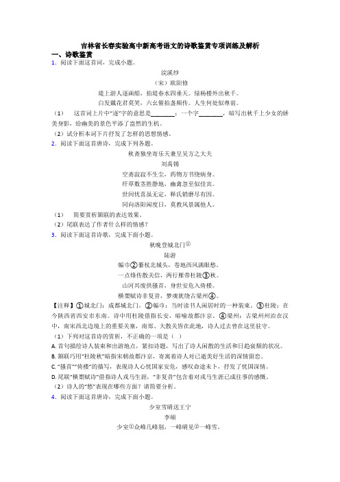 吉林省长春实验高中新高考语文的诗歌鉴赏专项训练及解析