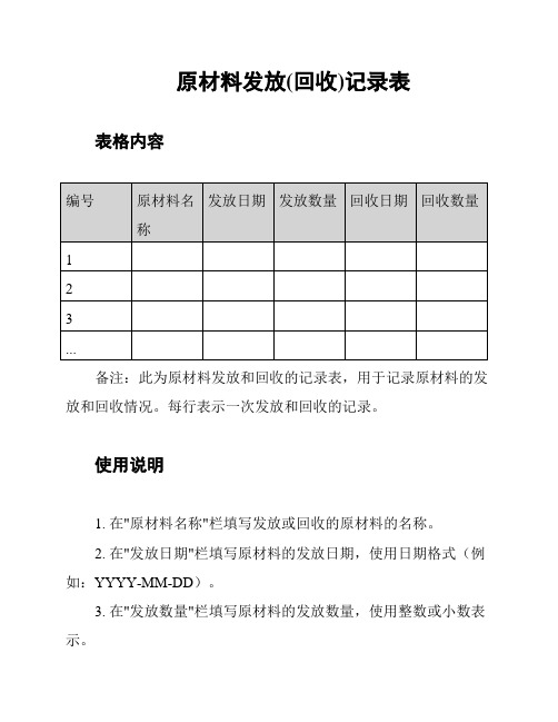 原材料发放(回收)记录表