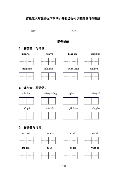 苏教版六年级语文下学期小升初综合知识整理复习完整版