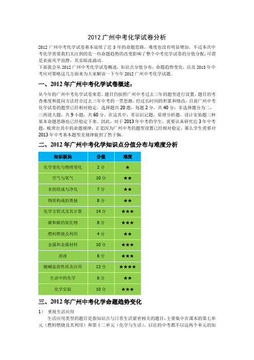 2012广州中考化学试卷分析