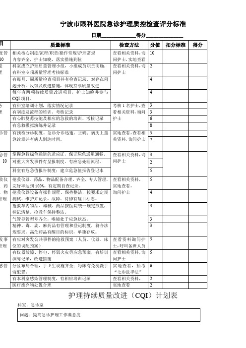 急诊护理质控检查评分标准