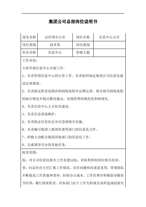 集团公司岗位说明书信息中心主任