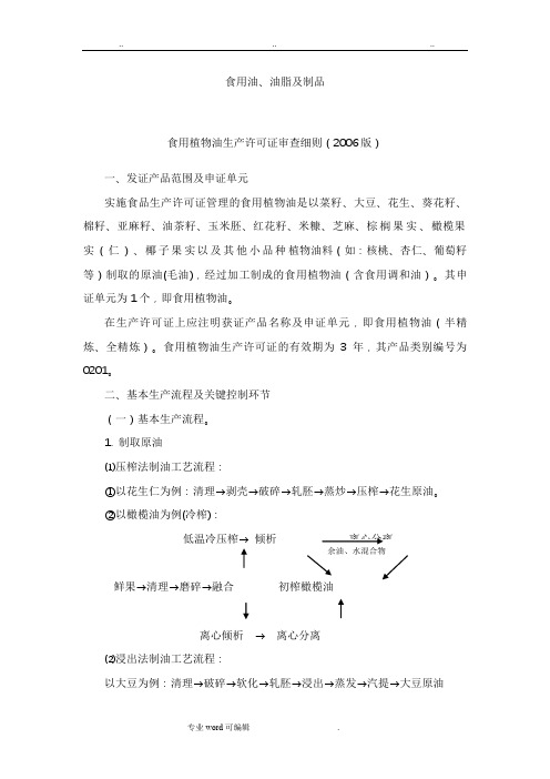 食用油、油脂与制品生产许可证审查细则