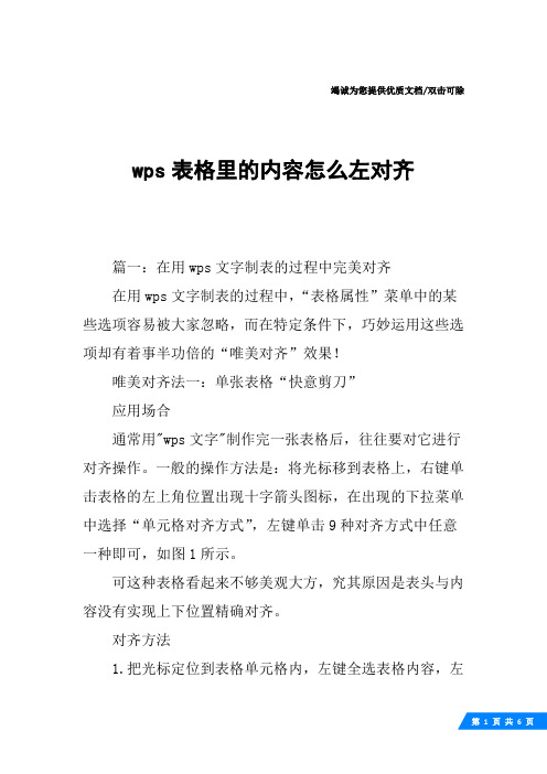 wps表格里的内容怎么左对齐