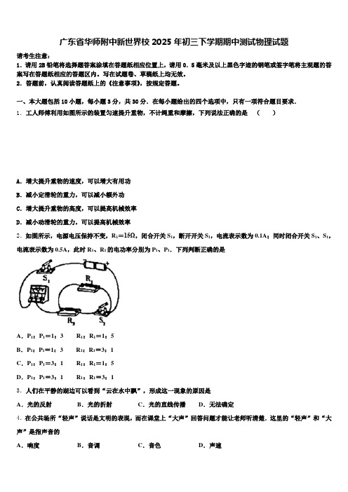 广东省华师附中新世界校2025年初三下学期期中测试物理试题含解析