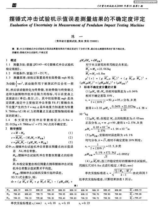 摆锤式冲击试验机示值误差测量结果的不确定度评定