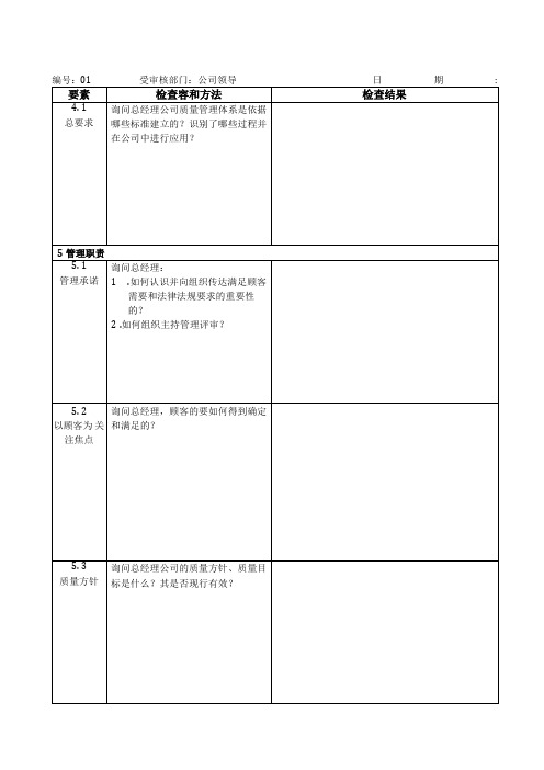 内部质量审核检查表