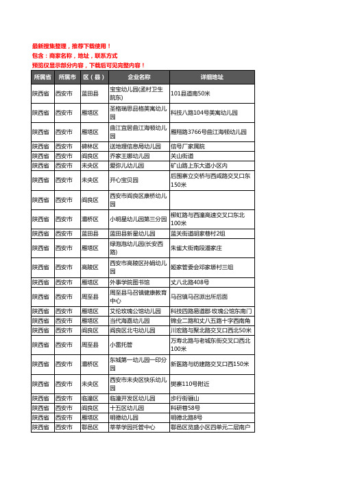 新版陕西省西安市幼儿园企业公司商家户名录单联系方式地址大全2287家