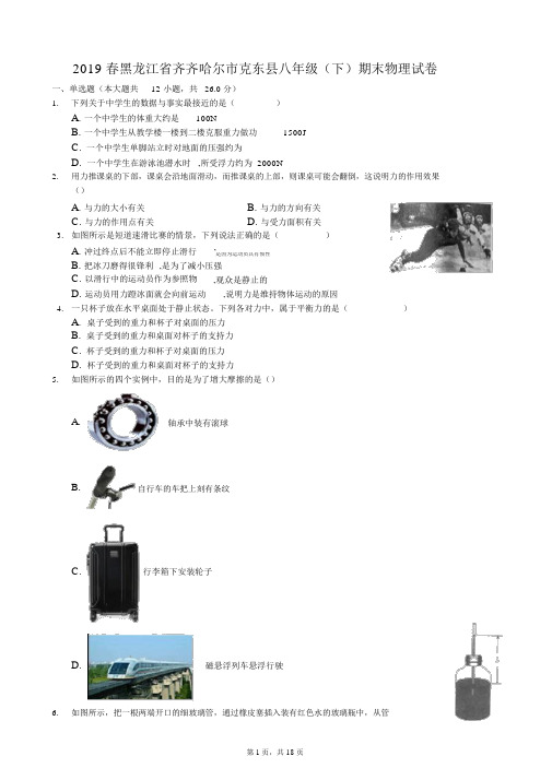 2019春黑龙江省齐齐哈尔市克东县八年级(下)期末物理试卷