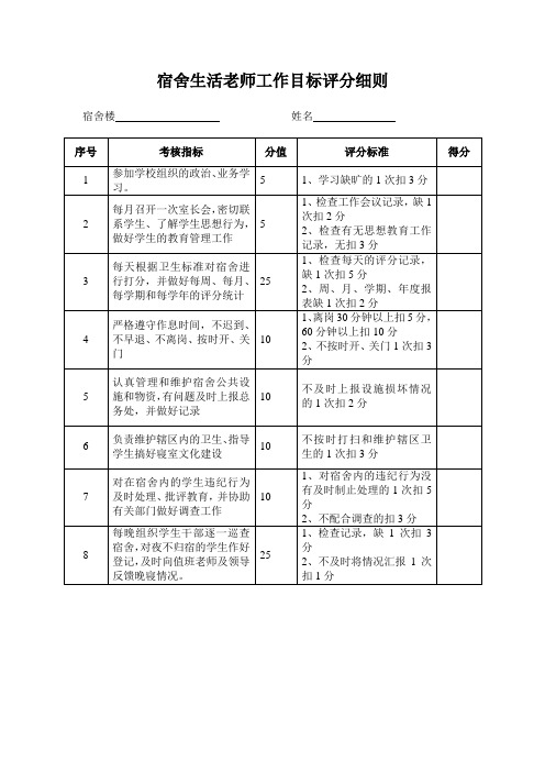 生活老师岗位考评细则