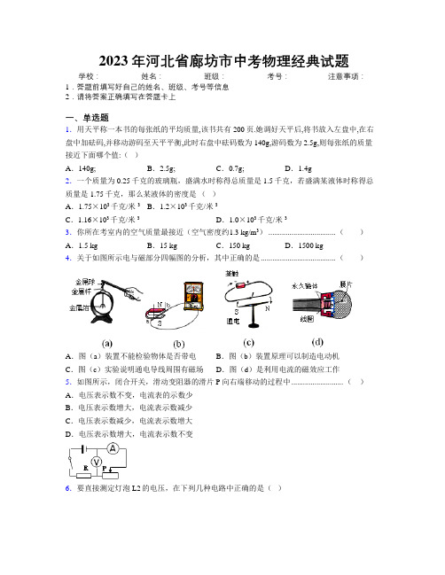 2023年河北省廊坊市中考物理经典试题附解析