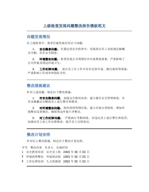 上级检查发现问题整改报告模板范文