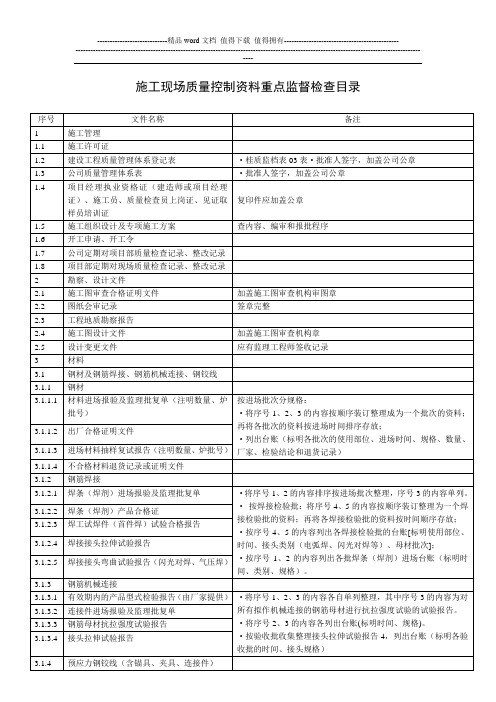 施工现场质量控制资料重点检查目录