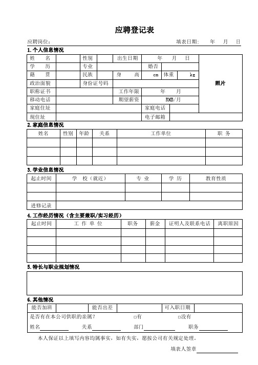 (完整版)应聘登记表(修订版)