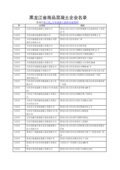 黑龙江省商品混凝土企业名录