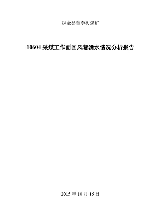 织金县苦李树煤矿10604采面回风巷涌水情况分析报告