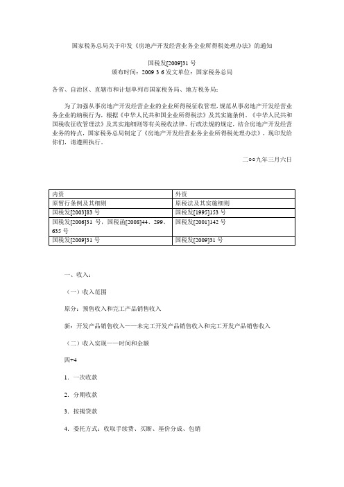 国税发[2009]31号：《房地产开发经营业务企业所得税处理办法》