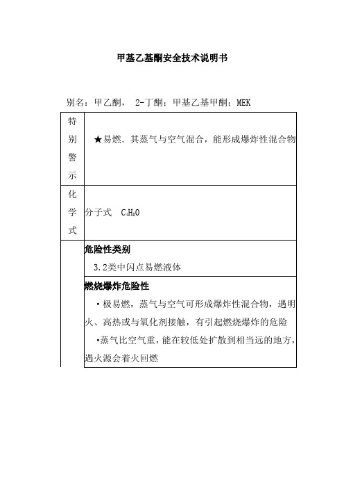 甲基乙基酮安全技术说明书