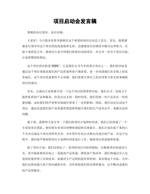 项目启动会发言稿