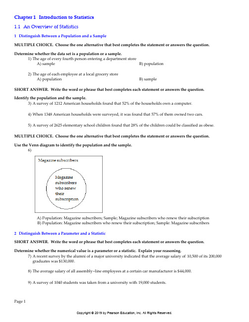 《统计学基础(英文版·第7版)》题库答案les7e_ptb_01