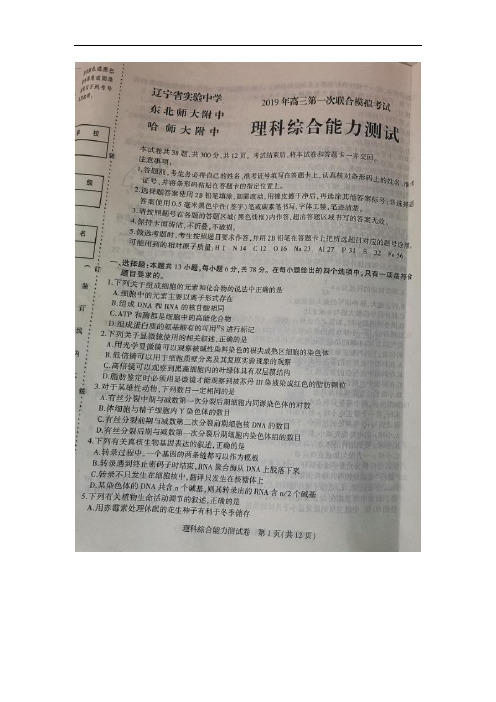 东北三省三校2019届高三下学期3月一模考试理科综合试卷