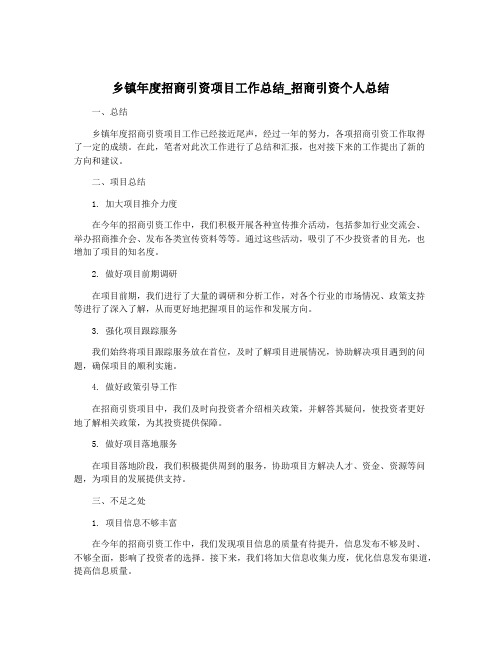 乡镇年度招商引资项目工作总结_招商引资个人总结