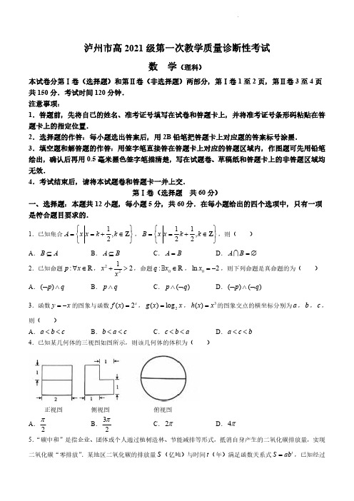 泸州市高2021级第一次教学质量诊断性考试 理数