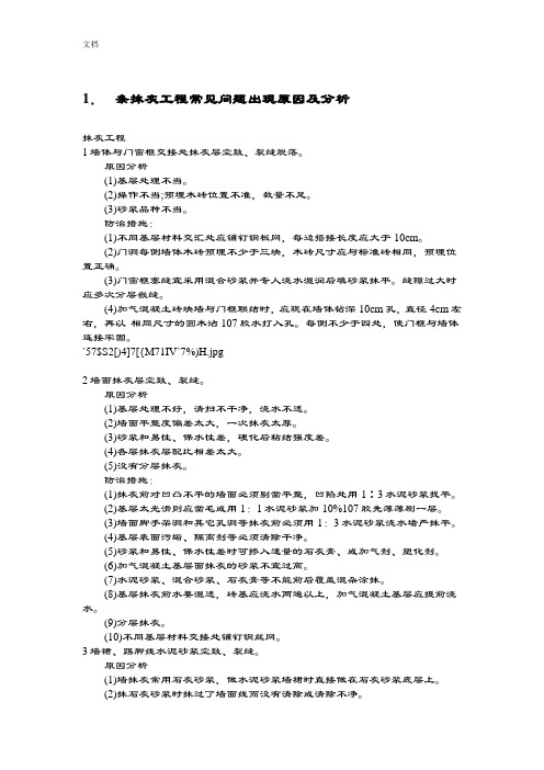 抹灰工程常见问题出现原因及分析报告