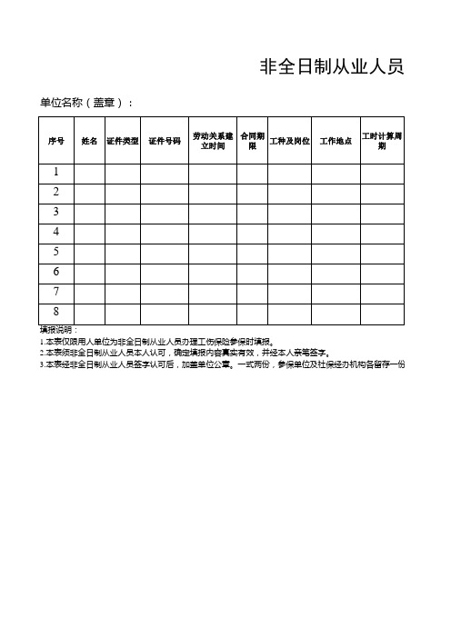 非全日制从业人员用工情况登记表