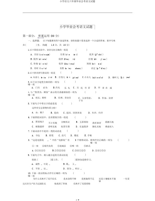 小学语文六年级毕业会考语文试题