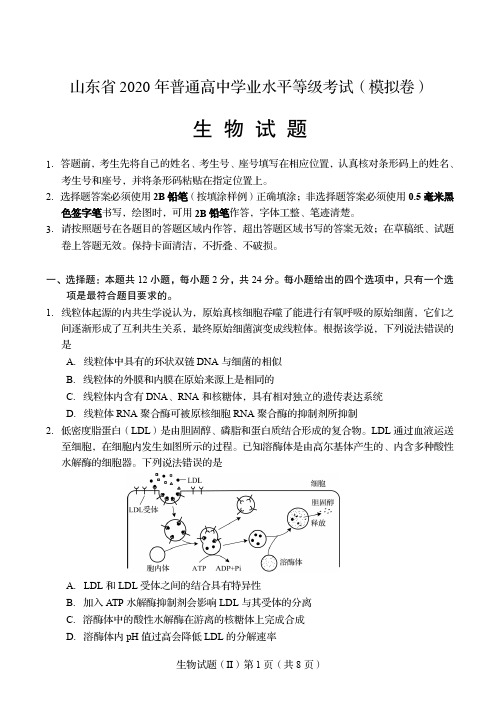 山东2020第二次高三联考生物试题