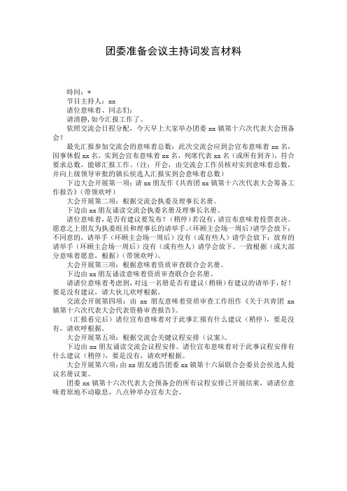 团委准备会议主持词发言材料