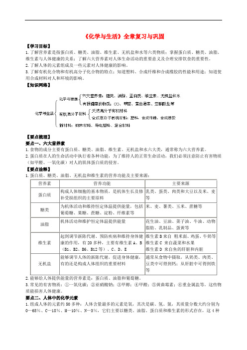 学年九年级化学下册《化学与生活》(知识点总结+典例导析)全章复习与巩固(含解析)(新版)新人教版