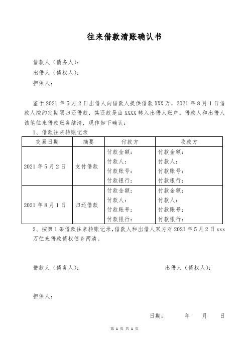 往来借款清账确认书(模板)