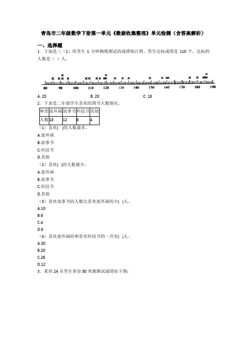 青岛市二年级数学下册第一单元《数据收集整理》单元检测(含答案解析)