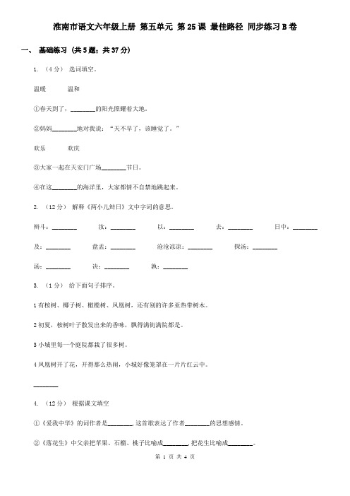 淮南市语文六年级上册 第五单元 第25课 最佳路径 同步练习B卷