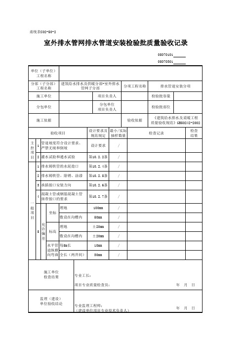 室外排水管网排水管道安装检验批质量验收记录