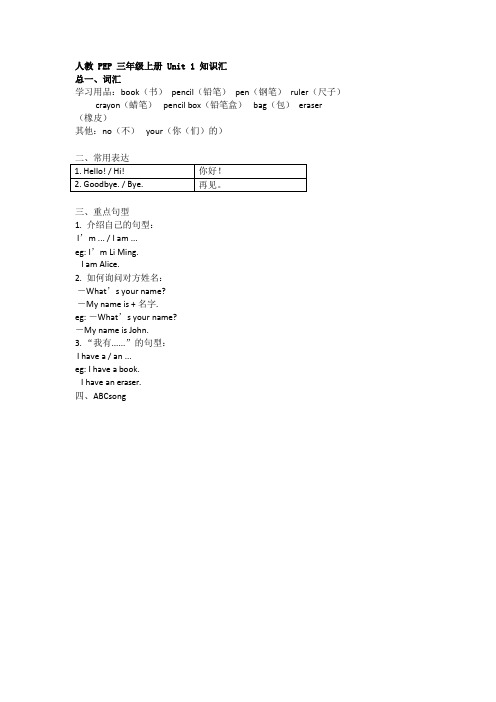 人教PEP 三年级上册期中知识汇总