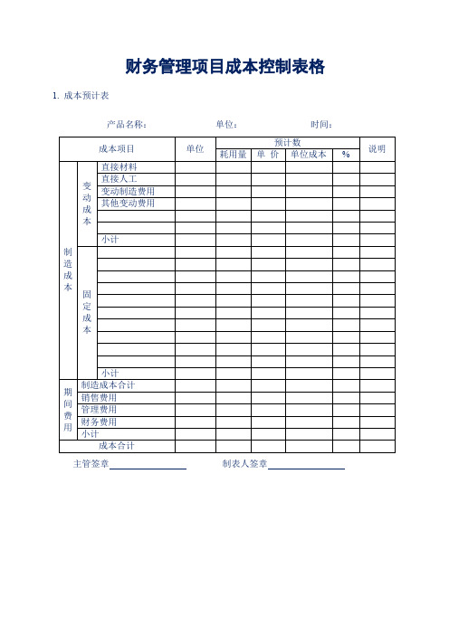 财务管理项目成本控制表格