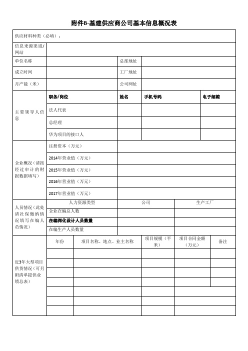 基建供应商公司基本信息概况表 (2)