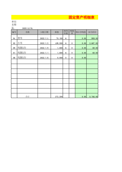 固定资产明细表