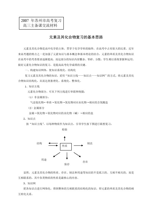 苏州市高三化学元素及其化合物复习的基本思路