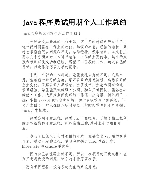 java程序员试用期个人工作总结