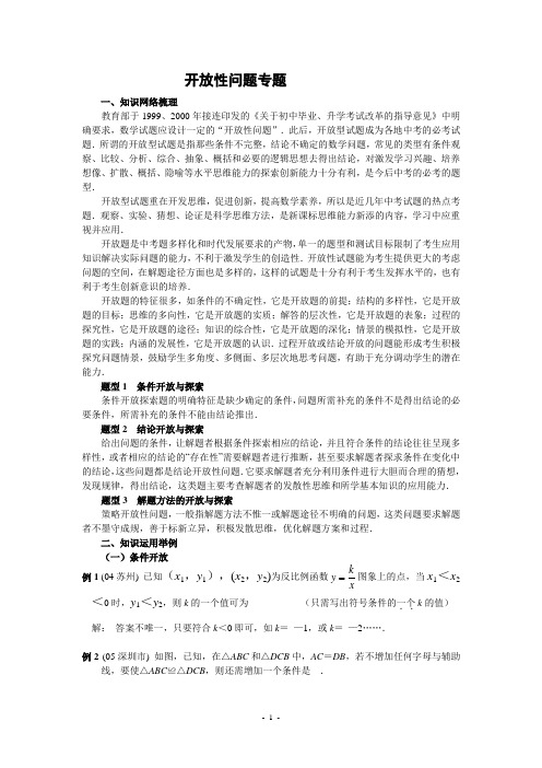 备战中考专题--开放性问题专题(含答案)-