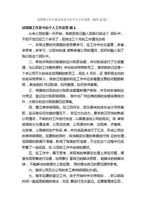 试用期工作自我总结及今后个人工作设想（通用12篇）