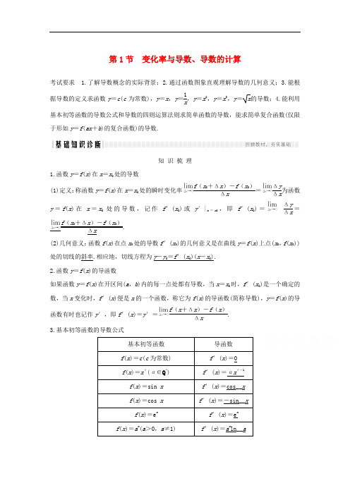 2021届高考数学一轮复习新人教A版教学案：第三章导数及其应用第1节变化率与导数导数的计算