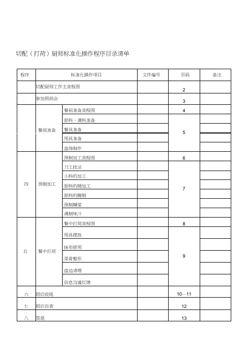 切配(含打荷)厨师标准化操作程序