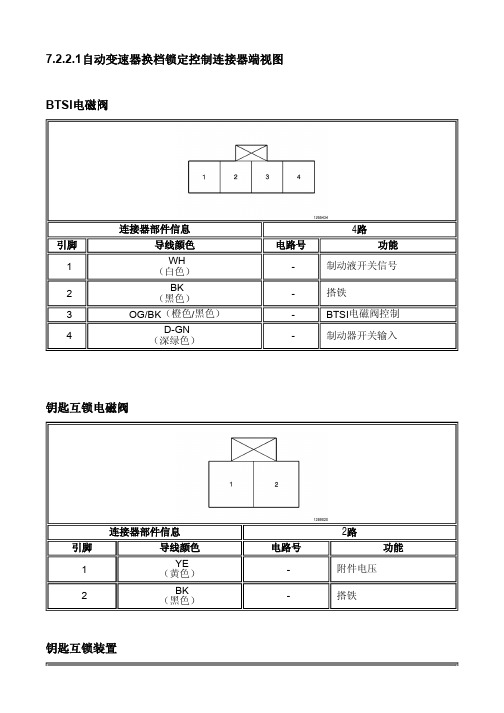 别克凯越电路图 7.2.2.1自动变速器换档锁定控制连接器端视图