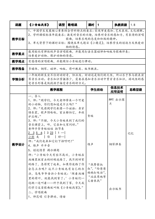 小学音乐《小青蛙找家》教案